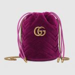 Gucci Fuchsia Velvet GG Marmont Mini Bucket Bag