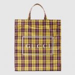 Gucci Yellow/Bordeaux Check Print Medium Tote Bag