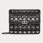 Valentino Black Lambskin with Metal Rhombus Details Medium Rockstud Spike.It Bag