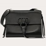 Valentino Black Smooth Calfskin with Lacquered Logo VRing Shoulder Bag