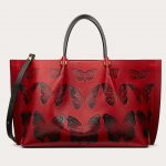 Valentino Red Butterfly Print VLogo Escape Medium Shopper Bag