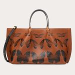 Valentino Tan Butterfly Print VLogo Escape Medium Shopper Bag