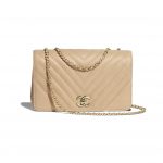 Chanel Beige Chevron Statement Medium Flap Bag