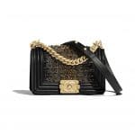 Chanel Black Calfskin:Strass Boy Chanel Small Bag