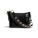 Chanel Black Crocodile Embossed Gabrielle Small Hobo Bag