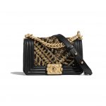 Chanel Black:Gold Calfskin:Cotton Boy Chanel Small Bag
