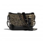 Chanel Black:Gold Cotton:Calfskin Gabrielle Small Hobo Bag