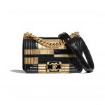 Chanel Black:Gold Crocodile:Python Embossed Calfskin Small Boy Chanel Bag