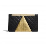 Chanel Black:Gold Lambskin:Crocodile Embossed Calfskin Clutch Bag