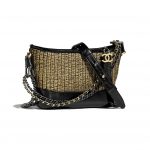 Chanel Black:Gold Tweed:Calfskin Gabrielle Small Hobo Bag