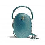 Chanel Blue Grained Metallic Lambskin with Rainbow Metal Camera Case Bag
