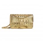 Chanel Gold Metallic Crocodile Embossed Calfskin Small Classic Flap Bag