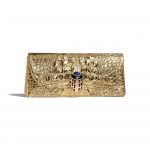 Chanel Gold Metallic Crocodile Embossed Clutch Bag