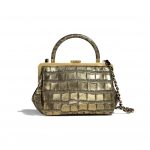 Chanel Gold:Black Crocodile Embossed Kiss-Lock Top Handle Bag