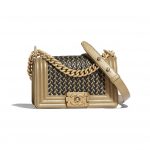 Chanel Gold:Black Metallic Lambskin Boy Chanel Small Bag