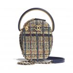 Chanel Gold:Black:Blue:Green Tweed Camera Case Bag