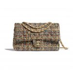 Chanel Gold:Blue:Green Tweed Medium Classic Flap Bag