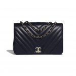 Chanel Navy Blue Chevron Statement Large Flap Bag