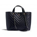 Chanel Navy Blue Chevron Statement Large Shopping Bag