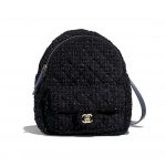 Chanel Navy Blue:Green:Pink Tweed Backpack Bag