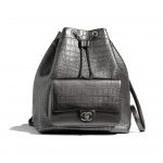 Chanel Silver Crocodile Embossed Calfskin Large Backpack Bag