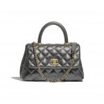 Chanel Silver Metallic Grained Calfskin Mini Coco Handle Bag