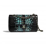 Chanel Turquoise:Black Lambskin:Resin Medium Classic Flap Bag