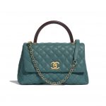 Chanel Turquoise:Burgundy Calfskin:Lizard Small Coco Handle Bag