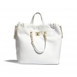 Chanel White Metallic Crocodile Embossed Large Shopping Bag