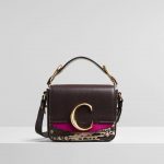 Chloe Black Raisin Goatskin:Calfskin:Lizard Embossed Mini C Bag