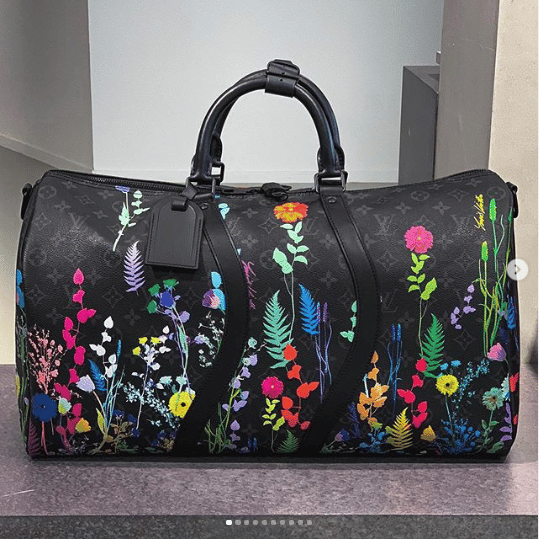 Louis Vuitton Black Monogram with Floral Print Keepall Bag