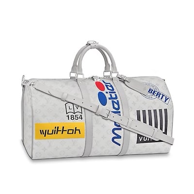 Louis Vuitton White Monogram Logos Keepall Bandouliere 50 Bag