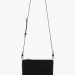 Saint Laurent Black Suede Monogram All Over Multi-Pocket Satchel Bag