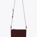 Saint Laurent Burgundy Suede Monogram All Over Multi-Pocket Satchel Bag