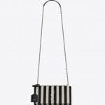 Saint Laurent White Striped Print Ponyskin-Look Sunset Medium Bag