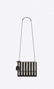 Saint Laurent White Striped Print Ponyskin-Look Sunset Medium Bag