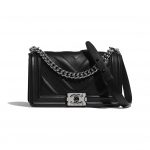 Chanel Black Embossed Chevron Old Medium Boy Chanel Flap Bag