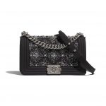 Chanel Black Wool/Strass Old Medium Boy Chanel Flap Bag