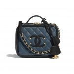 Chanel Blue/Black Grained Calfskin CC Filigree Vanity Case Bag