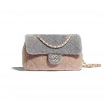 Chanel Gray/Pink/Beige Shearling Sheepskin Small Flap Bag