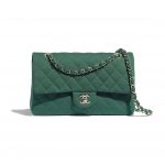 Chanel Green Jersey Medium Classic Flap Bag