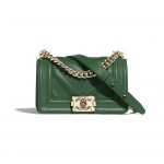 Chanel Green Embossed Chevron Small Boy Chanel Flap Bag