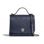 Chanel Navy Blue Calfskin Medium Top Handle Bag