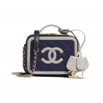 Chanel Navy Blue/Black/Gray Jersey Small Vanity Case Bag
