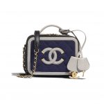 Chanel Navy Blue/Black/Gray Jersey Small Vanity Case Bag