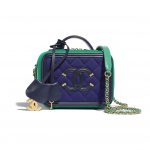 Chanel Navy Blue/Green Jersey CC Filigree Small Vanity Case Bag