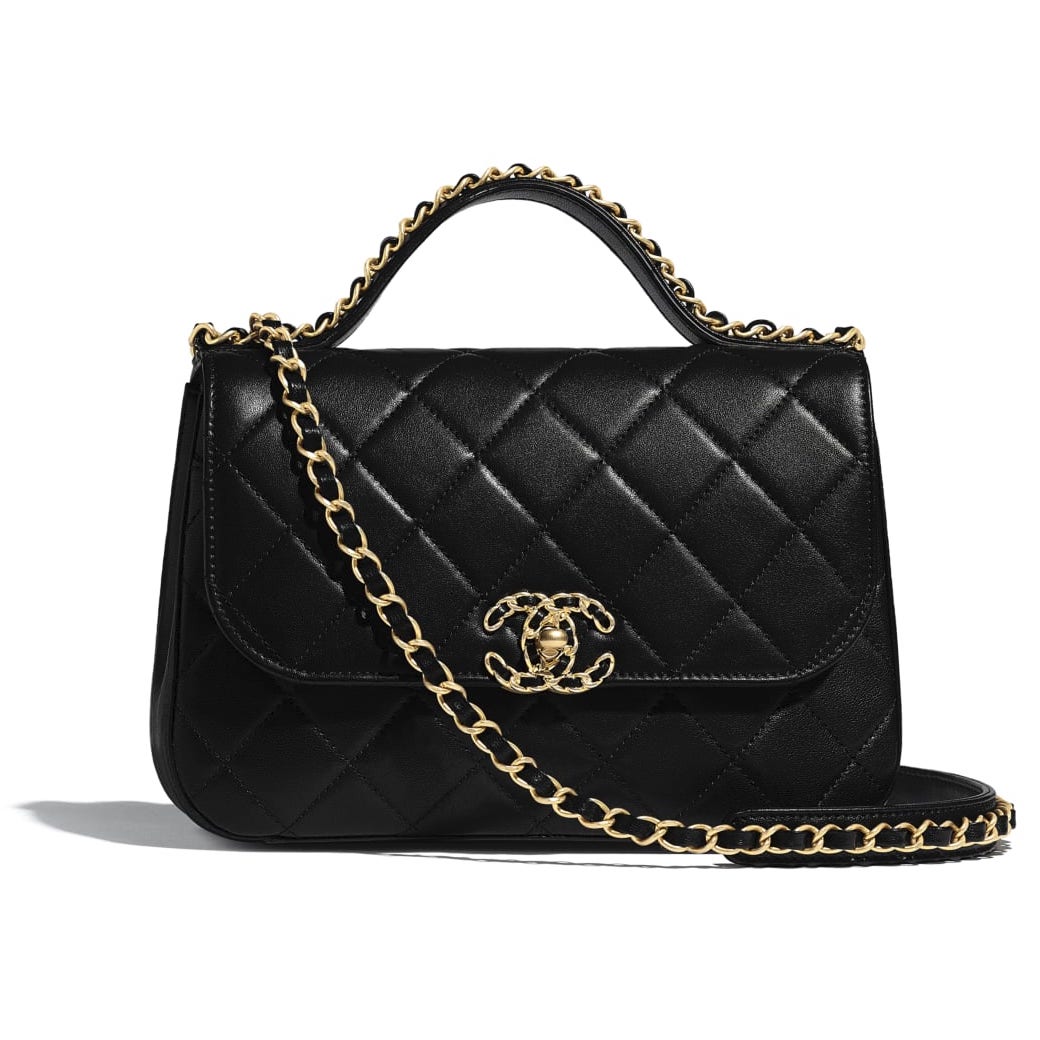 Chanel Infinity Chain Top Handle Bag Black Leather - Allu USA