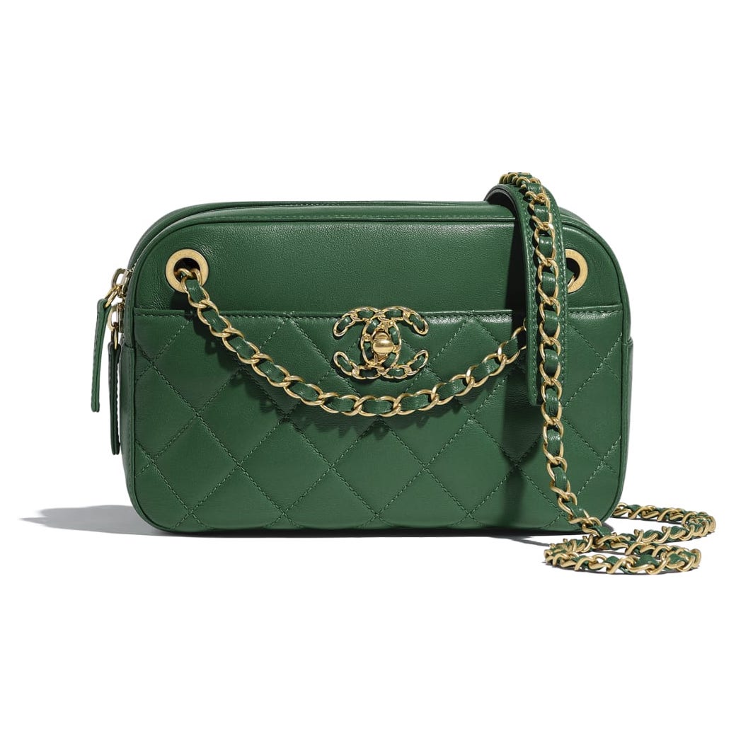 Chanel Chain Infinity Top Handle Bag Green Lambskin Aged Gold Hardware