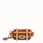 Fendi Brown Suede Mini Baguette Bag with Cage