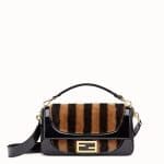 Fendi Brown/Black Sheepskin Patent:Sheepskin Large Baguette Bag